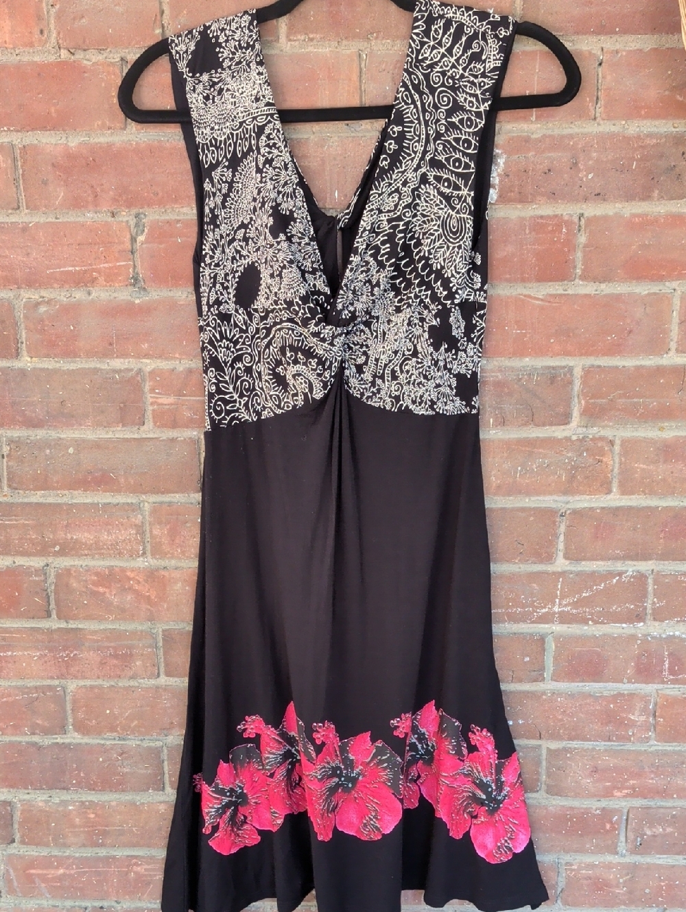 Desigual Black Midi Dress with Pink Floral Hem